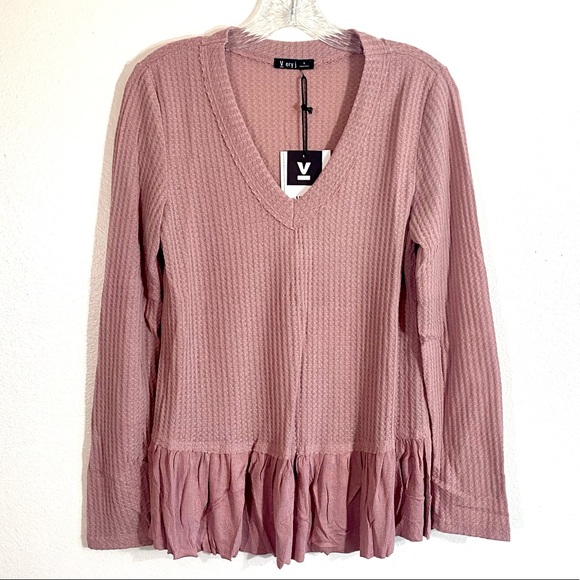 Powder rose blush PINK peplum long-sleeve top. PRETTY!๐ธ - Picture 2 of 15